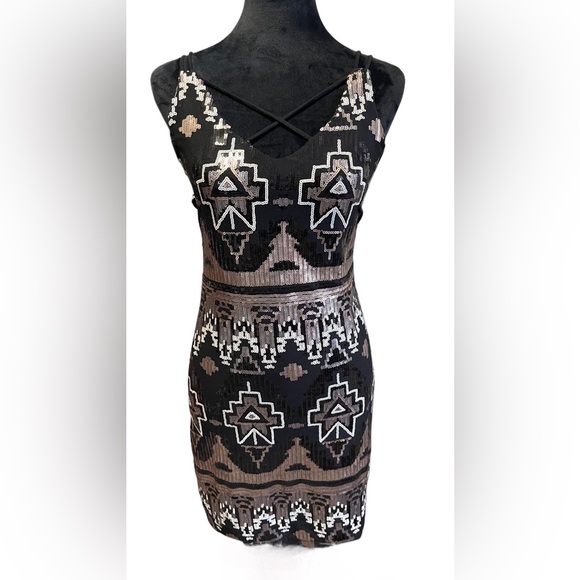 City Triangles Aztec Sequin Mini Dress |Size Junior 13 - Picture 3 of 12